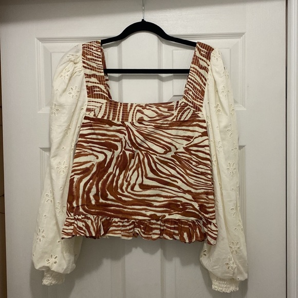 NWT Anthropologie Love The Label Smocked Puff-Sleeve Blouse XL - Picture 4 of 8